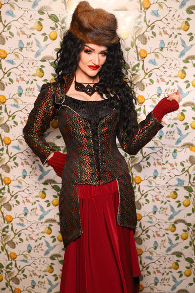 PETITE Overbust Tailed Corset in Troubadour Jacquard/ Overbust Tailed Corset in Troubadour Jacquard - The Wandering Minstrel Collection