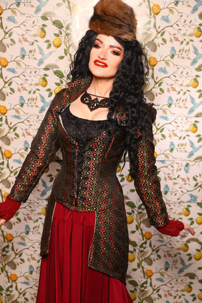 PETITE Overbust Tailed Corset in Troubadour Jacquard/ Overbust Tailed Corset in Troubadour Jacquard - The Wandering Minstrel Collection