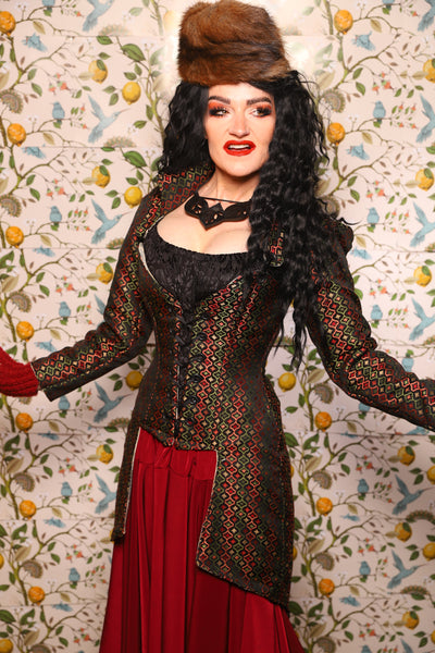 PETITE Overbust Tailed Corset in Troubadour Jacquard/ Overbust Tailed Corset in Troubadour Jacquard - The Wandering Minstrel Collection