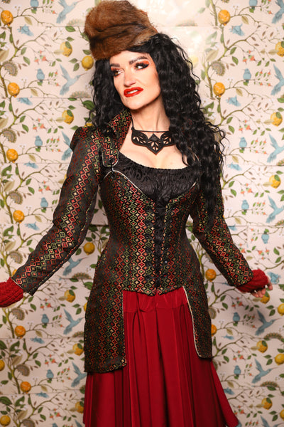 PETITE Overbust Tailed Corset in Troubadour Jacquard/ Overbust Tailed Corset in Troubadour Jacquard - The Wandering Minstrel Collection