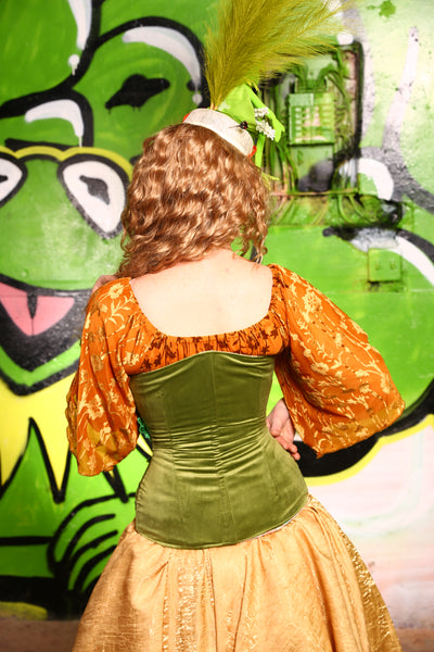 31-Torian Corset in Kermit Green Velvet with Green Flower Embroidery - "The Lovers, The Dreamers & Me"