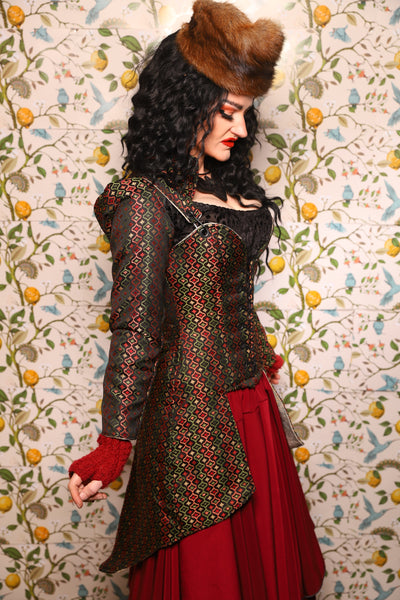 PETITE Overbust Tailed Corset in Troubadour Jacquard/ Overbust Tailed Corset in Troubadour Jacquard - The Wandering Minstrel Collection