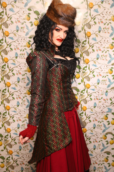 PETITE Overbust Tailed Corset in Troubadour Jacquard/ Overbust Tailed Corset in Troubadour Jacquard - The Wandering Minstrel Collection