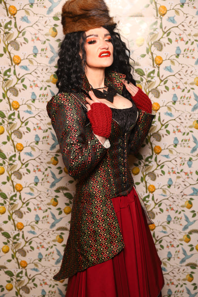 PETITE Overbust Tailed Corset in Troubadour Jacquard/ Overbust Tailed Corset in Troubadour Jacquard - The Wandering Minstrel Collection