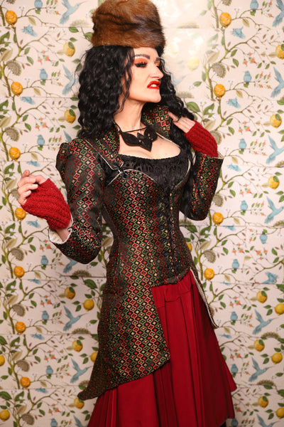 PETITE Overbust Tailed Corset in Troubadour Jacquard/ Overbust Tailed Corset in Troubadour Jacquard - The Wandering Minstrel Collection