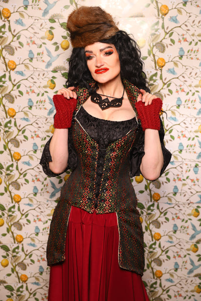 PETITE Overbust Tailed Corset in Troubadour Jacquard/ Overbust Tailed Corset in Troubadour Jacquard - The Wandering Minstrel Collection