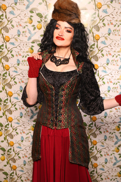 PETITE Overbust Tailed Corset in Troubadour Jacquard/ Overbust Tailed Corset in Troubadour Jacquard - The Wandering Minstrel Collection