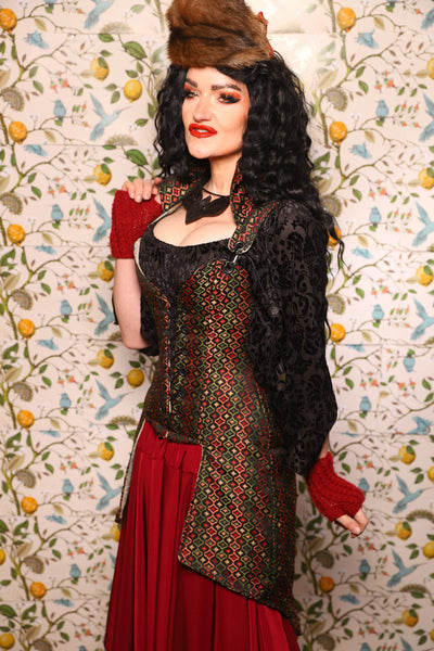 PETITE Overbust Tailed Corset in Troubadour Jacquard/ Overbust Tailed Corset in Troubadour Jacquard - The Wandering Minstrel Collection