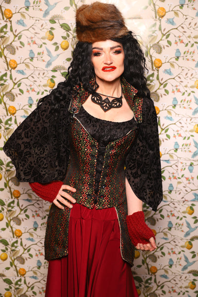 PETITE Overbust Tailed Corset in Troubadour Jacquard/ Overbust Tailed Corset in Troubadour Jacquard - The Wandering Minstrel Collection