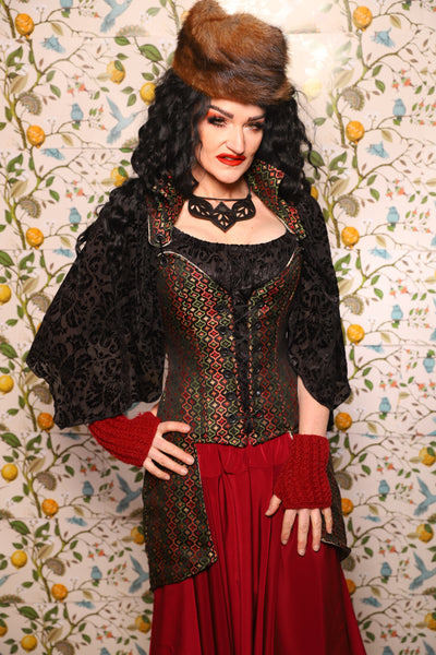 PETITE Overbust Tailed Corset in Troubadour Jacquard/ Overbust Tailed Corset in Troubadour Jacquard - The Wandering Minstrel Collection