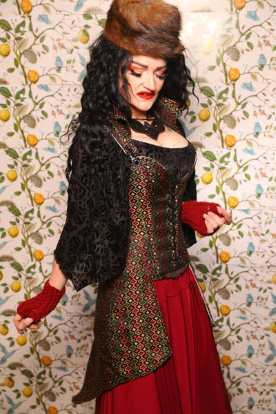 PETITE Overbust Tailed Corset in Troubadour Jacquard/ Overbust Tailed Corset in Troubadour Jacquard - The Wandering Minstrel Collection