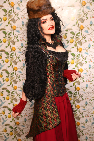 PETITE Overbust Tailed Corset in Troubadour Jacquard/ Overbust Tailed Corset in Troubadour Jacquard - The Wandering Minstrel Collection