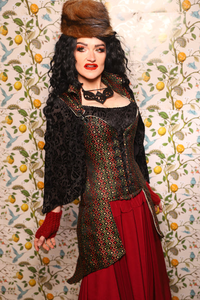 PETITE Overbust Tailed Corset in Troubadour Jacquard/ Overbust Tailed Corset in Troubadour Jacquard - The Wandering Minstrel Collection