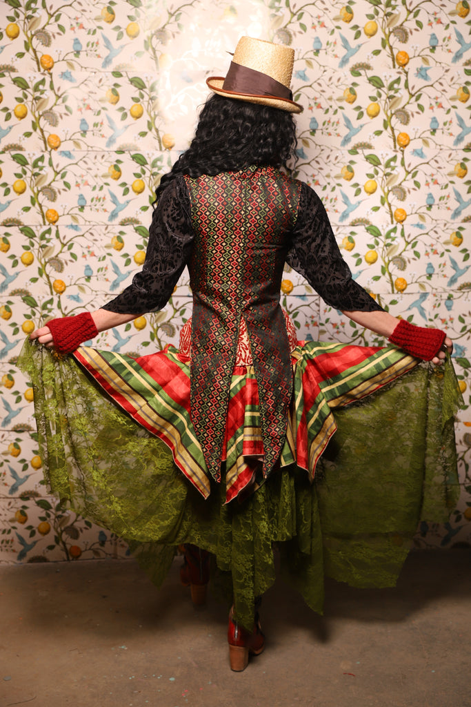 Fairy Skirt in Olive Green Stretch Lace - The Wandering Minstrel Colle   Damsel in this Dress Corsets