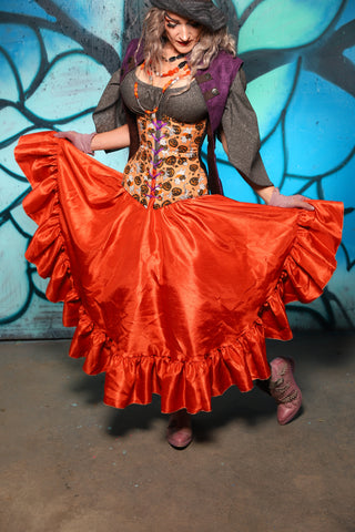 Crescent Skirt w/ Ruffle in Pumpkin Shantung - The "Pumpkins, Screams & Corset Dreams" Collection