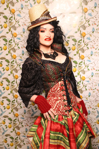 Tailed Cropped Overbust in Troubadour Jacquard - The Wandering Minstrel Collection