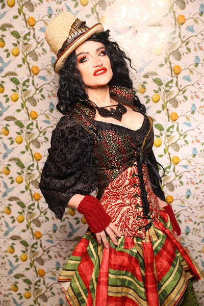 Tailed Cropped Overbust in Troubadour Jacquard - The Wandering Minstrel Collection