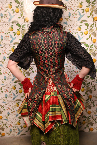 Tailed Cropped Overbust in Troubadour Jacquard - The Wandering Minstrel Collection