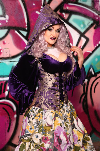 Hooded Vixen Corset In Royalty Damask #21 - The Orchid Oracle Collection