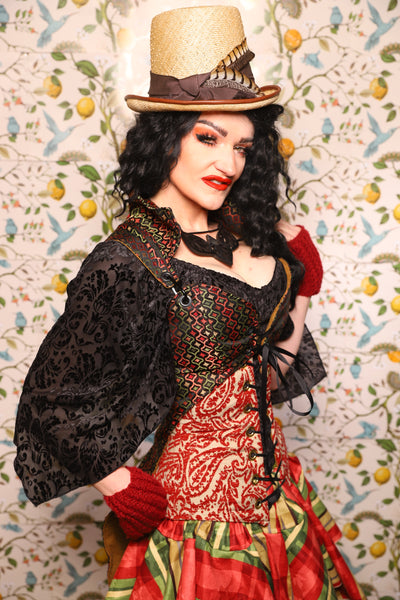 Tailed Cropped Overbust in Troubadour Jacquard - The Wandering Minstrel Collection