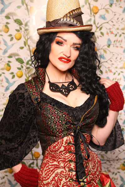 Tailed Cropped Overbust in Troubadour Jacquard - The Wandering Minstrel Collection