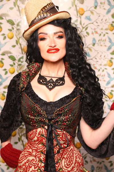 Tailed Cropped Overbust in Troubadour Jacquard - The Wandering Minstrel Collection