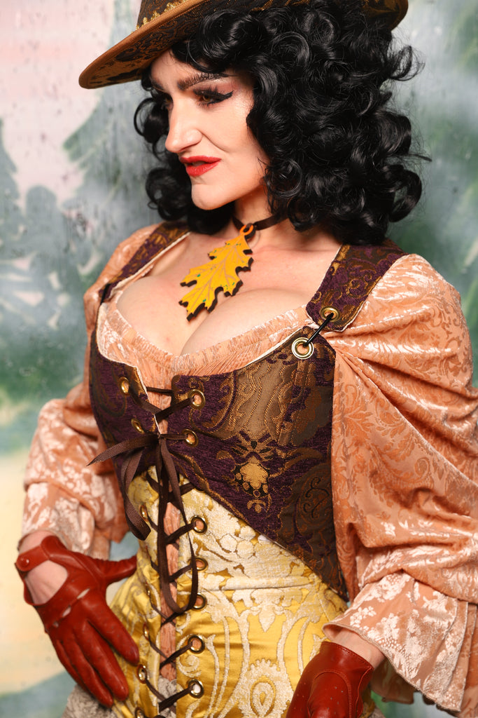 Cropped Marie in Plum & Gold Medallion *PLEASE order by BUST Measurement, NOT waist!* - Day 11 of 12 Days of Damsel Christmas 2025