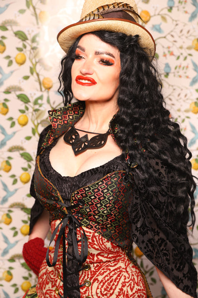 Tailed Cropped Overbust in Troubadour Jacquard - The Wandering Minstrel Collection