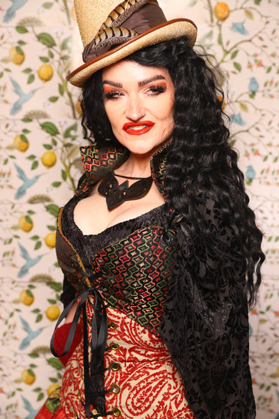Tailed Cropped Overbust in Troubadour Jacquard - The Wandering Minstrel Collection