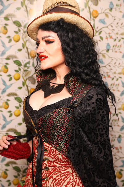 Tailed Cropped Overbust in Troubadour Jacquard - The Wandering Minstrel Collection