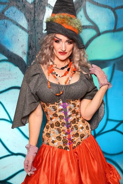 Wench Corset in Black Medallion w/ Winnie the Pooh Halloween Panels - The "Pumpkins, Screams & Corset Dreams" Collection