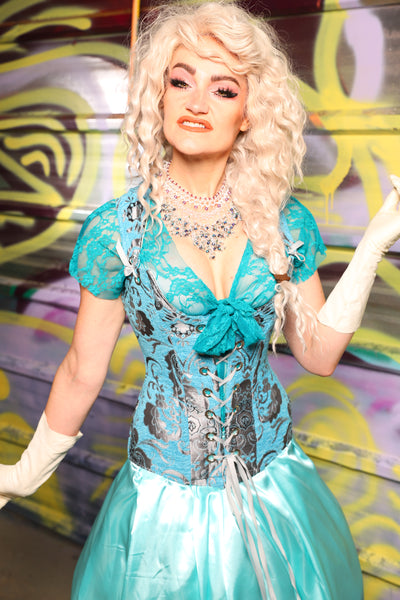 Marie Overbust Corset in Turquoise & Silver Medallion - Day 19 of "Celebrating 22 Years of Damsel"