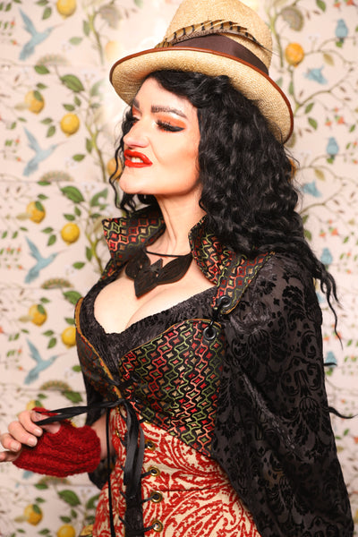 Tailed Cropped Overbust in Troubadour Jacquard - The Wandering Minstrel Collection