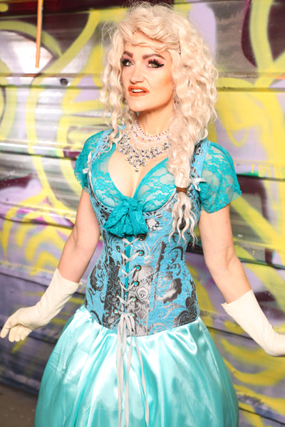 Marie Overbust Corset in Turquoise & Silver Medallion - Day 19 of "Celebrating 22 Years of Damsel"