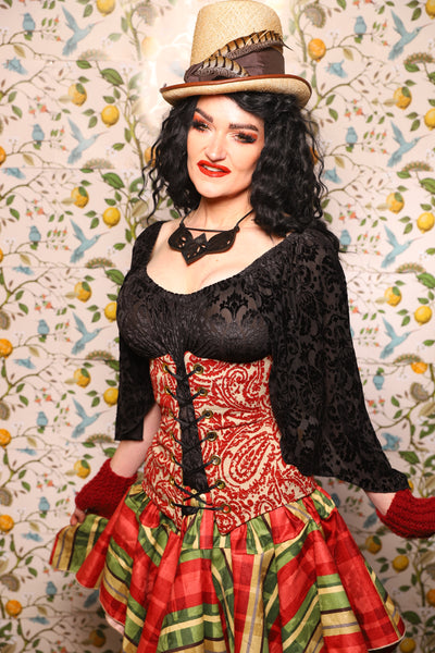 Wench Corset in Red & Cream Paisley Damask - The Wandering Minstrel Collection