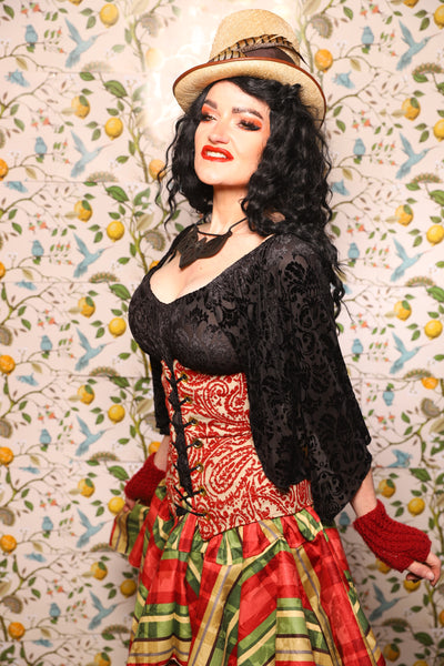 Wench Corset in Red & Cream Paisley Damask - The Wandering Minstrel Collection