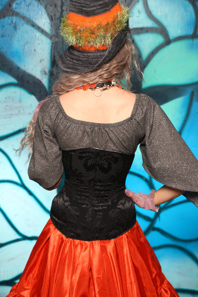 Wench Corset in Black Medallion w/ Winnie the Pooh Halloween Panels - The "Pumpkins, Screams & Corset Dreams" Collection