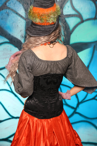 Wench Corset in Black Medallion w/ Winnie the Pooh Halloween Panels - The "Pumpkins, Screams & Corset Dreams" Collection