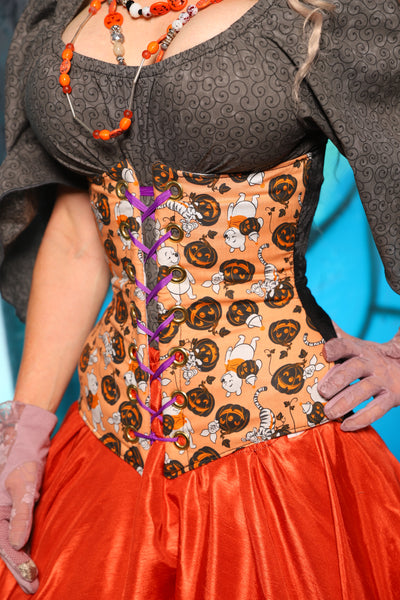 Wench Corset in Black Medallion w/ Winnie the Pooh Halloween Panels - The "Pumpkins, Screams & Corset Dreams" Collection