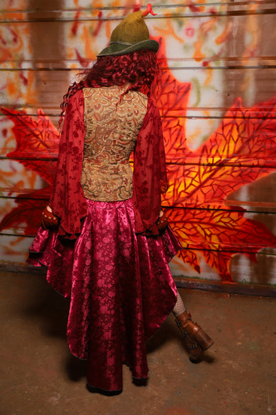 03. Apron Skirt in Merlot Rose Satin - The Sensual Solstice Collection