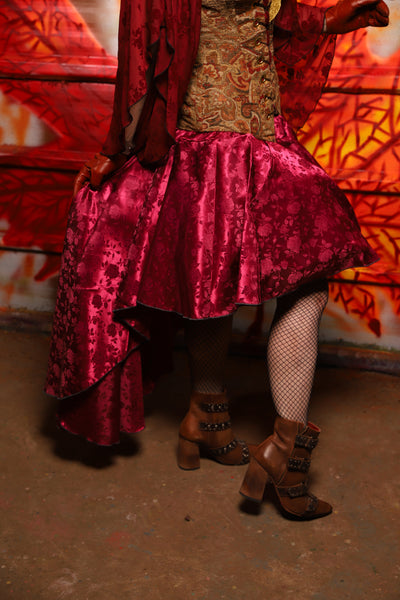 03. Apron Skirt in Merlot Rose Satin - The Sensual Solstice Collection