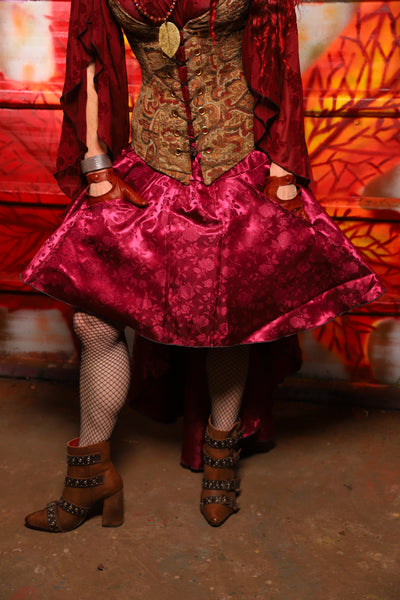 03. Apron Skirt in Merlot Rose Satin - The Sensual Solstice Collection