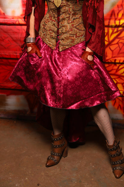 03. Apron Skirt in Merlot Rose Satin - The Sensual Solstice Collection