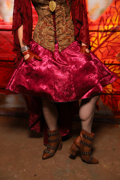 03. Apron Skirt in Merlot Rose Satin - The Sensual Solstice Collection