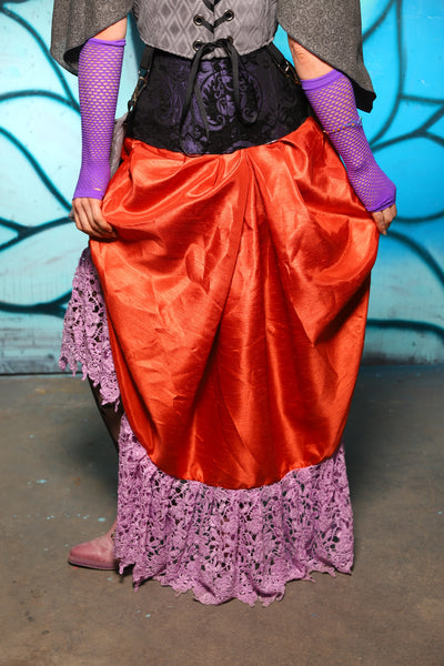 Swoon Skirt w/Lace Trim in Pumpkin Shantung - The "Pumpkins, Screams & Corset Dreams" Collection