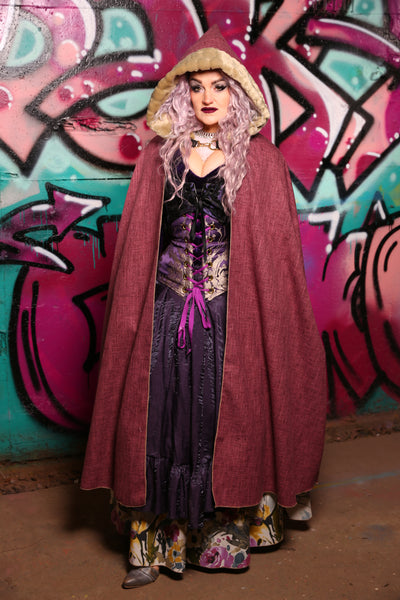 Forbidden Cloak w/Faux Fur Lined Hood in Rustic Raspberry #20 - The Orchid Oracle Collection