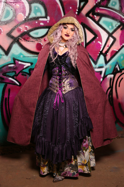 Forbidden Cloak w/Faux Fur Lined Hood in Rustic Raspberry #20 - The Orchid Oracle Collection