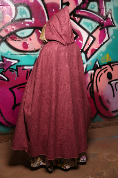 Forbidden Cloak w/Faux Fur Lined Hood in Rustic Raspberry #20 - The Orchid Oracle Collection