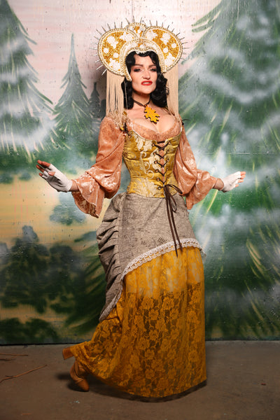 Tulip Skirt in Gold Stretch Lace - Day 11 of 12 Days of Damsel Christmas 2025