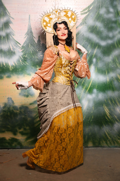 Tulip Skirt in Gold Stretch Lace - Day 11 of 12 Days of Damsel Christmas 2025